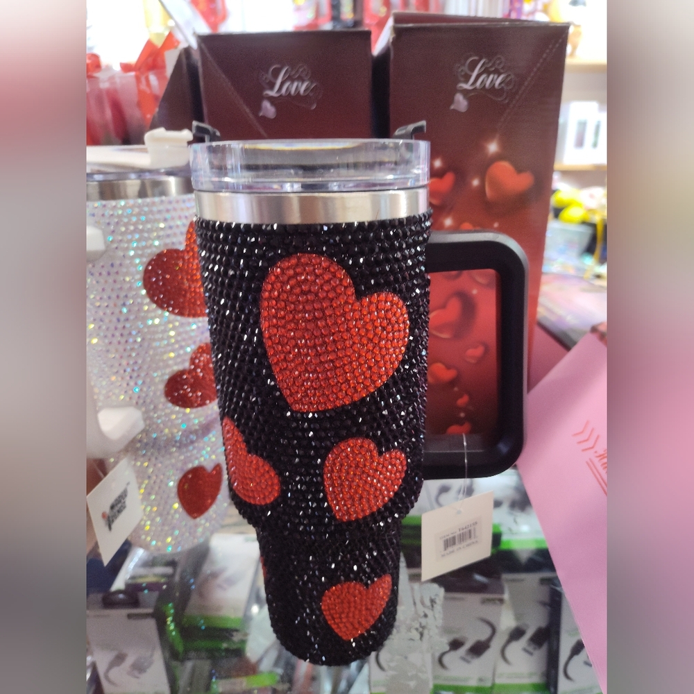 Black and Red Heart Travel Mug